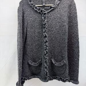 Willi Smith Large Gray Women's Sweater with Ruffle Trim and Snap front